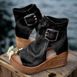 Niulatu Women Sandals Shoes Summer Retro Peep Toe Platform Sandals PU Leather Zipper Thick Bottom women shoes Ladies Sandals DJSE