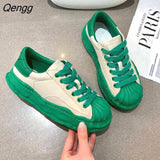 Niulatu Green Color-blocking Sneakers Women's 2025 Spring and Autumn New Thick-soled Lace-up Dad Sports Casual Shoes DJSE