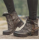 Niulatu Women's Ankle Boots Women Female Autumn and Winter Retro Low Heels Ladies PU Leather Shoes Vintage Zip Boots Drop Shipping DJSE