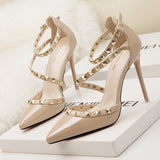 Niulatu with Thin 10CM Heel High Heel Shallow Pointed Head Rivet Hollow Word Belt PUMPS Simple Women's Shoes DJSE