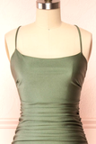 Niulatu Sheath Olive Green Backless Long Prom Dresses Formal Graduation Party Dress Evening Dress SD1552
