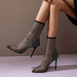 Niulatu New Mesh Net Bling Crystal Women Shoes Woman Summer Over The Knee Boot Thin High Heels Sexy Party Sandals Female DJSE