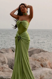 Niulatu Mermaid Sweetheart Sage Green Long Satin Prom Dresses Evening Dress HZ1110