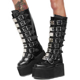 Niulatu Design Big Size 43 Black Gothic Style Cool Punk Motorcycles Boots Female Platform Wedges High Heels Calf Boots Women Shoes 924 DJSE