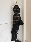 Niulatu Sheath Irregular Hem Black Homecoming Dresses Short Lace Birthday Outfits SD272