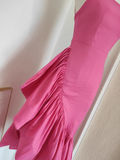 Niulatu Sheath Spaghetti Straps Hot Pink Satin Dinner Party Dresses Birthday Outfits SD394