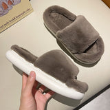 Niulatu Women's Slippers Thick-bottomed Fur Furry Slippers for Home Soft Platform Shoes 2025 Indoor House Warm Cotton Slippers DJSE