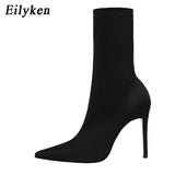 Niulatu Comfort Stretch Women Sock Boots Square High Heel Ankle Boots Fashion Pointed Toe Fall Stretch Shoes Black Big Size 2025 DJSE