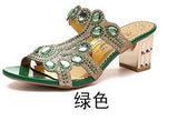Niulatu 2025 Rhinestone Slippers Ladies Chunky Heels Hollow Casual Slippers Fashion Beach Shoes Woman Sandalias De Mujer DJSE