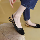 Niulatu Spring Autumn Round Toe Basic Pumps Women's 2cm Low Heels Fashion Retro Elastic Strap Slingback Summer Sandals Work Shoes DJSE