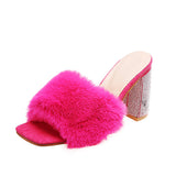 Niulatu Women's Pumps Square Toe Furry Sandals Thin High Heels Elegant Autumn Shoes for Women 2025 Fashion Female Slipper Ladies DJSE