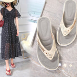 Niulatu Summer Women's Slippers Summer Metal Button Shoes Wedge Outdoor Sports Beach Sandals Women Outside Platform Flip Flops DJSE