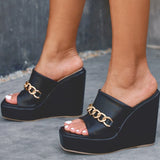 Niulatu Women Slippers High Heel Open Toe Fashion Sandals Metal Chain Wedge Platform Plus Size Women Beachshoes DJSE