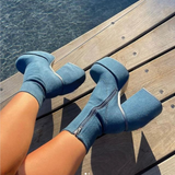 Niulatu Women's Shoes Fashion Ankle Boots High Platform Shaped High Heel Boots Chunky Heels Zipper Platform Shoes Women's Boots DJSE