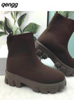 Niulatu Couple Sock Shoes Women Thick-soled Casual fly woven mesh Knitted Short Boots female Floater sneakers women s DJSE