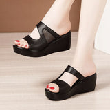 Niulatu 32-43 Platform Wedges Shoes Women Slippers Summer 2025 Cutout High Heels Slides Ladies Office Shoes Leather Slippers DJSE
