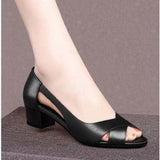 Niulatu Women Shoes Comfortable Ladies Mid Heel Sandals Hollow Peep Toe Square Heel Sandals Woman Footwear tacones mujer DJSE