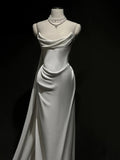 Niulatu Mermaid Strapless White Satin Long Wedding Dresses With Ruffles HZ1110