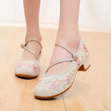 Niulatu Women All-match Embroidered Shoes Ladies Dance Wedding Shoes Ethnic Style Hanfu Mid-heel Pumps DJSE