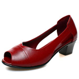 Niulatu Leather Comfortable Ladies Mid Heel Sandals Women Shoes Hollow Peep Toe Square Heel Sandals WomanE536 DJSE