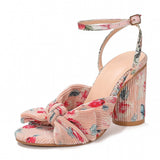 Niulatu Women Sandals New Brand Summer Shoes Pleated Bow-Knot Round Heels Open Toe Dress Shoes Big Size Party Wedding Shoes DJSE