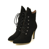 Niulatu Women Boots Winter Shoes High Heels Fashion Leopard Ankle Boots Pointed Toe Casual Shoes Woman Lace Up Ladies Pumps DJSE