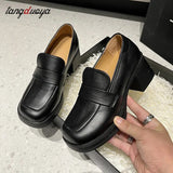 Niulatu Women Chunky heels Height Increase Shoes Ladies Vintage loafers Japanese Student Shoes College Style High Heels DJSE
