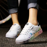 Niulatu Women Shoes 2025 Fashion Graffiti PU Sneakers Women Spring/Autumn Casual Women Shoes Plus Size 11 Colorful White Shoes DJSE