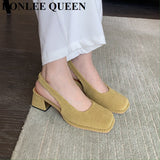 Niulatu Women Shoes Slingbacks Thick Heel Sandals Elegant Pumps For Party Wedding Shoe Square Toe Sandal Slip On Mule Shoe Mujer DJSE