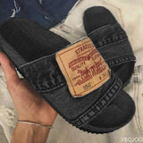Niulatu Versatile Personality Large Size Denim Flat Slippers Female 2025 New Beach Shoes Sandals and Slippers DJSE
