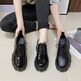 Niulatu Women Platform Flat Oxford Shoes Black Lace Up Leather Casual Round Toe Spring Autumn Shoes Heighten Waterproof Shoes Plus Siz DJSE