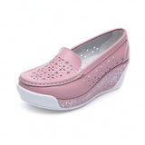 Niulatu Women's Genuine Leather Platform Shoes Wedges White Lady Casual Shoes Swing Mother Shoes Size DJSE
