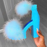 Niulatu to college Women Sandals Fluffy High Heels Summer Fur Shoes 2025 Casual Ankle Buckle Fashion Shoes Non-Slip Outside Sandals Big Size 43 DJSE