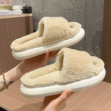 Niulatu Women's Slippers Thick-bottomed Fur Furry Slippers for Home Soft Platform Shoes 2025 Indoor House Warm Cotton Slippers DJSE