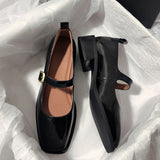 Niulatu Square Toe Mary Janes Shoes Woman Autumn 2025 Square Heels Ankle Strap Pumps Women Dark Brown Shallow Mouth Shoes DJSE