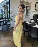 Niulatu Mermaid Spaghetti Straps Floor Length Floral Yellow Evening Dress Prom Dresses SD2046