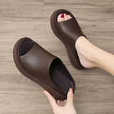 Niulatu Women Sandals 7.5cm Platform Wedges Women's Shoes Thick Heel Open Peep Toe Sandals Leather Summer Style Slide Black Shoes DJSE