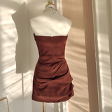 Niulatu A Line Sweetheart Ruffles Satin Vacation Dresses Short Birthday Outfits SD343