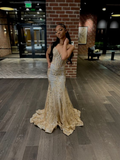 Niulatu Embroidered Corset Style Gold Mermaid Evening Dress HZ1007