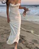 Niulatu White Spaghetti Straps Mermaid Long Evening Gown Prom Dress HZ1007