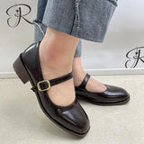 Niulatu Square Toe Mary Janes Shoes Woman Autumn 2025 Square Heels Ankle Strap Pumps Women Dark Brown Shallow Mouth Shoes DJSE