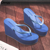 Niulatu Shoes Lady House Slippers Platform Slides Low on A Wedge Rubber Flip Flops Summer Sand New Woman's Candy Colors DJSE