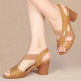 Niulatu Women Summer Sandals Platform Round Mid Heel Back Strap Peep Toe Pu Leather Beach Casual Fashion Shoes Ladies Female Whosale DJSE