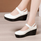 Niulatu Wedge Pumps Women Shoes Mary Jane Shoes Thick Bottom Leather Shoes Platform Pumps Fashion Brand New Large Size DJSE