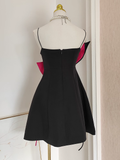 Niulatu A line Spaghetti Straps Black Satin Short Homecoming Dresses Birthday Outfits SD362