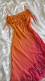 Niulatu Spaghetti Straps Ombre Orange Chiffon Beaded Prom Dress Evening Gown HZ1007