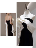 Niulatu Sheath Strapless Black Satin Long Evening Gowns Prom Dresses SD1836