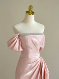 Niulatu Off Shoulder Pink Long Prom Dress Formal Evening Dress With Beads HZ1007