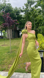 Niulatu Sheath Long Party Prom Dress Olive Green One Shoulder Prom Evening Dress HZ1007