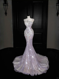 Niulatu Lavender Tulle Beaded Mermaid Prom Dress Formal Evening Dress HZ1007